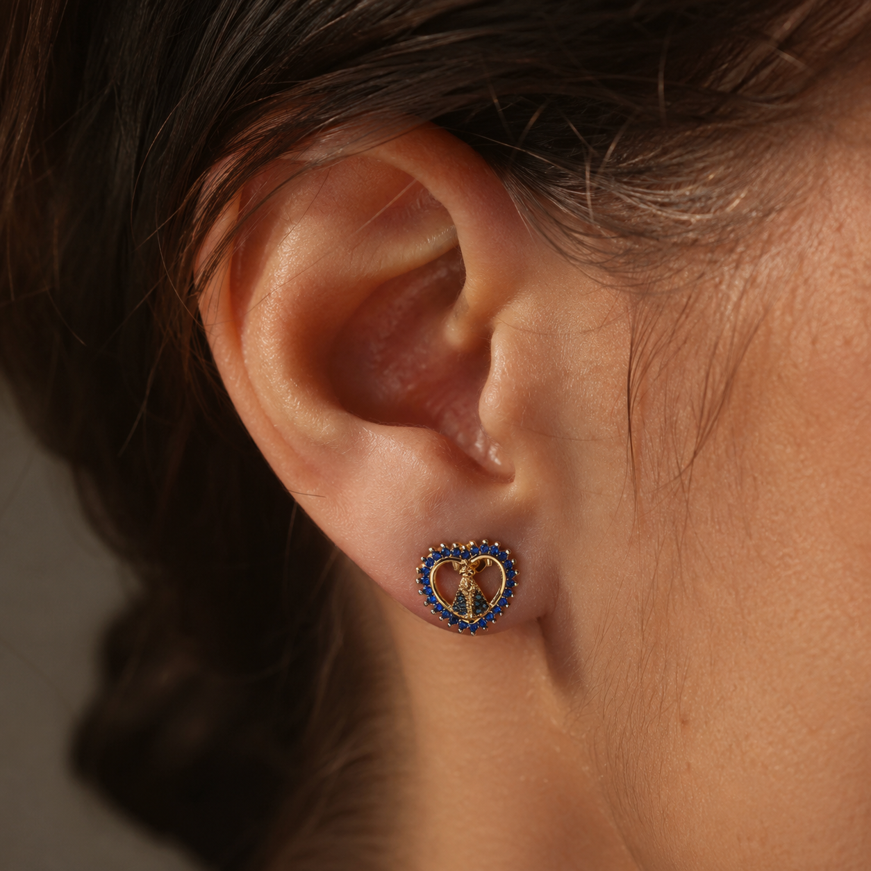 Blue Heart Virgin Mary Earrings