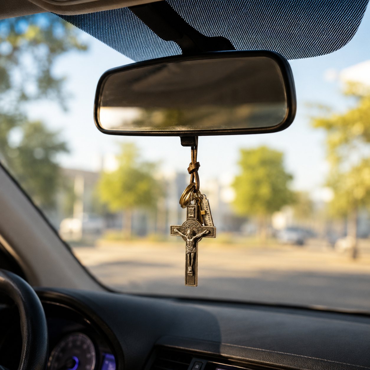 Retro Car Cross — Leather Faith Pendant