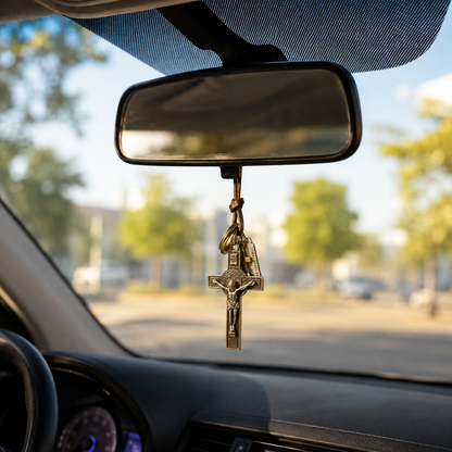 Retro Car Cross — Leather Faith Pendant
