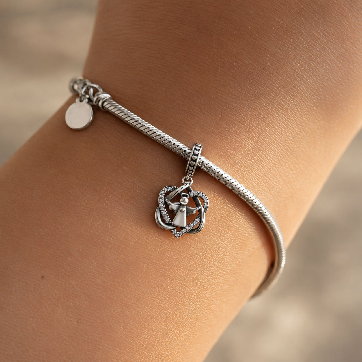Minimalist Angel Heart Charm 925 Silver