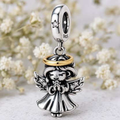 Angel with Golden Halo Charm 925 Silver