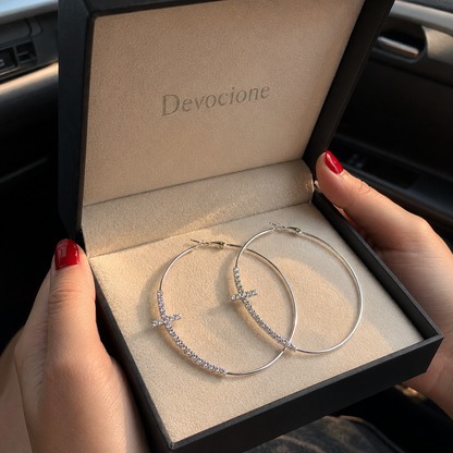 Cross of Light Hoop Earrings
