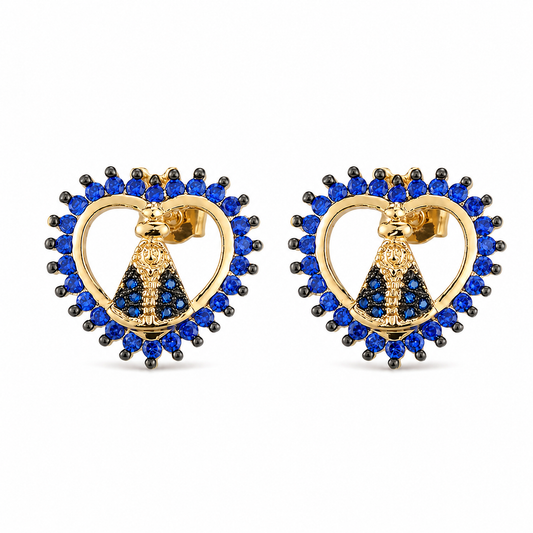 Blue Heart Virgin Mary Earrings