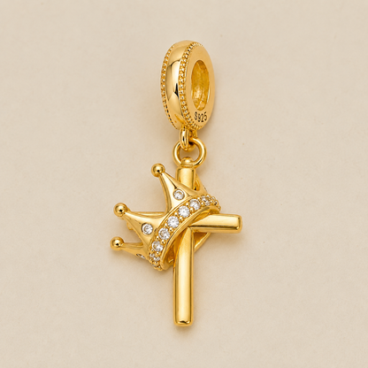 Cross and Crown Charm 18k Gold Plated