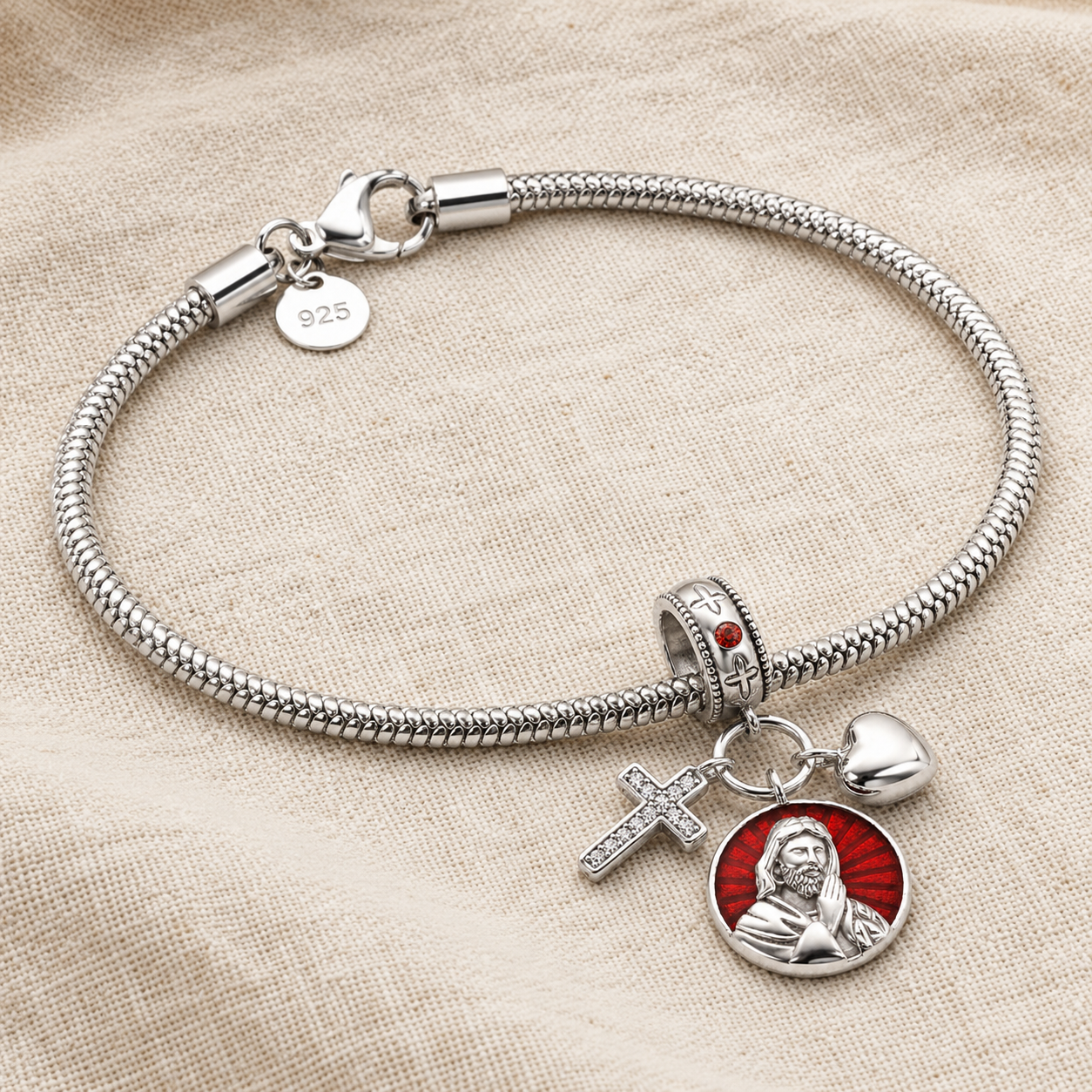 Jesus, Source of Love Charm 925 Silver