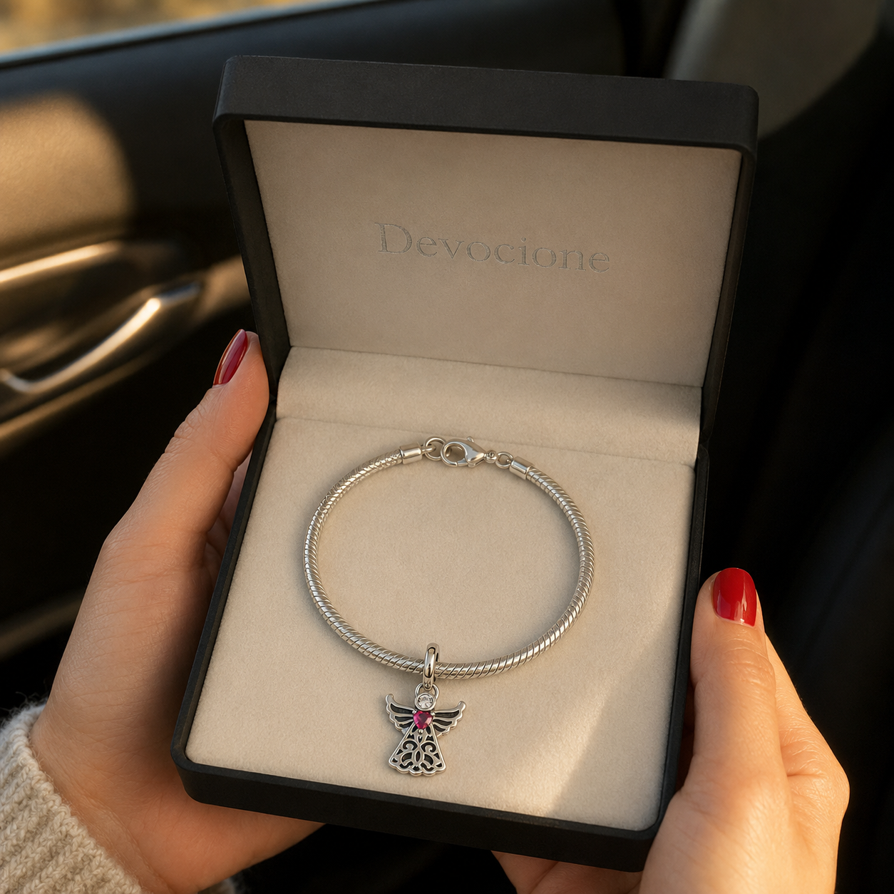 Angel with Pink Heart Charm 925 Silver