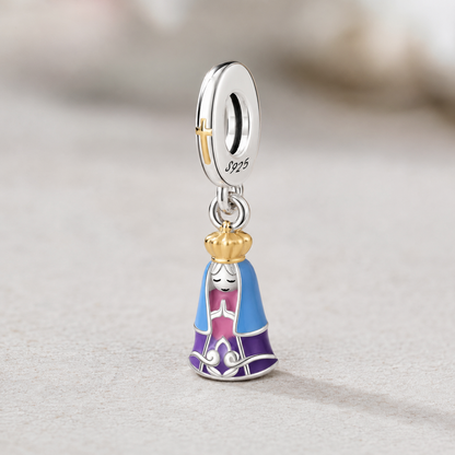 Our Lady of the Heavenly Pink Mantle Charm — 925 Silver