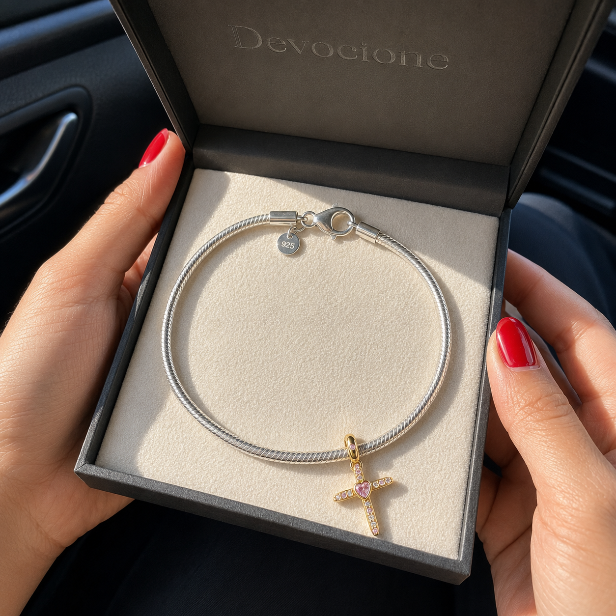 Pink Heart Cross Charm 18k Gold Plated