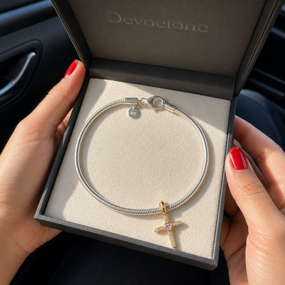 Pink Heart Cross Charm 18k Gold Plated
