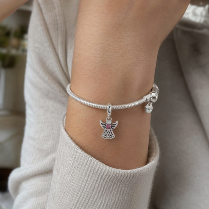 Angel with Pink Heart Charm 925 Silver