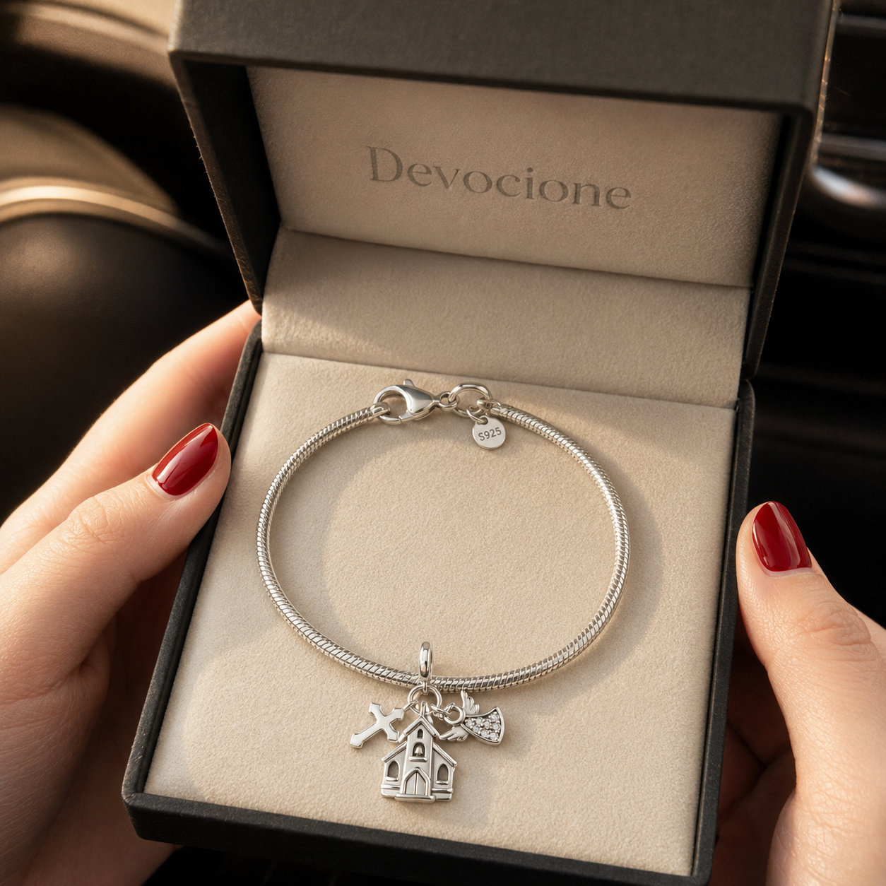 Church, Cross and Angel Charm 925 Silver