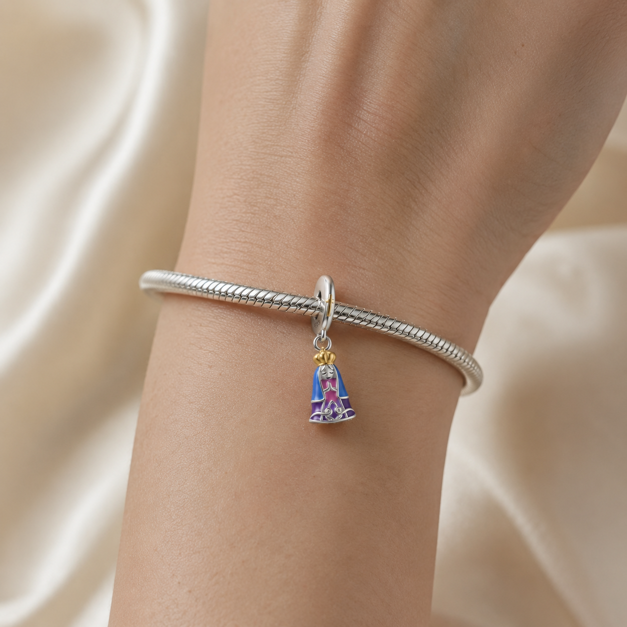 Our Lady of the Heavenly Pink Mantle Charm — 925 Silver