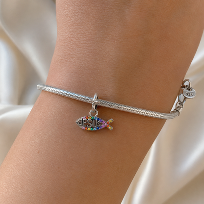 Rainbow Name of Jesus Charm — 925 Silver