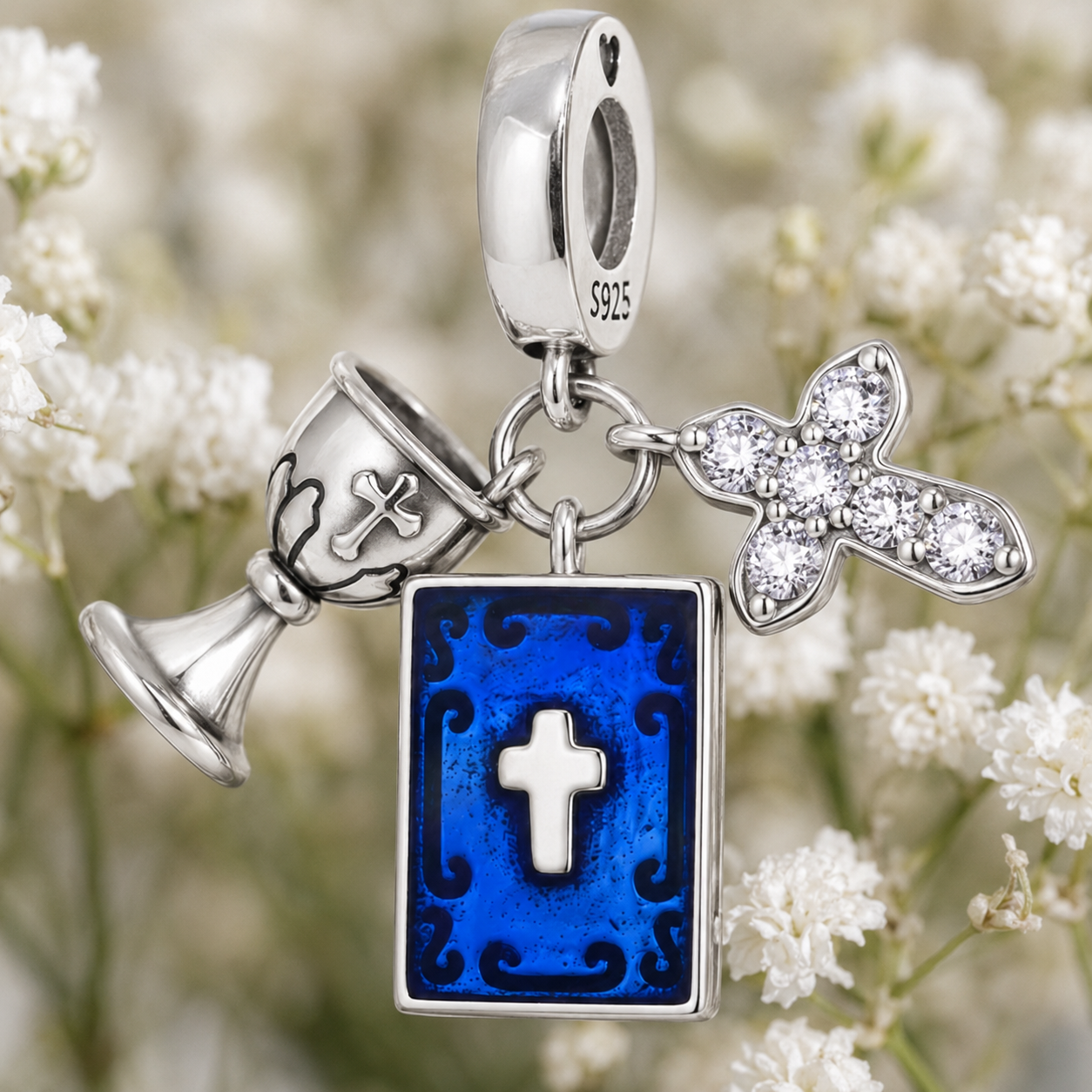 Chalice, Bible and Cross Charm 925 Silver
