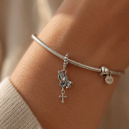Praying Hands with Rosary Charm 925 Silver