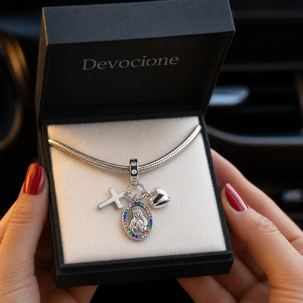 Our Lady with Cross and Heart Charm 925 Silver