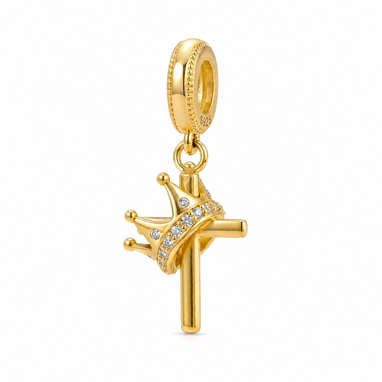Cross and Crown Charm 18k Gold Plated