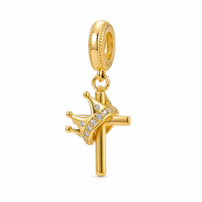 Cross and Crown Charm 18k Gold Plated