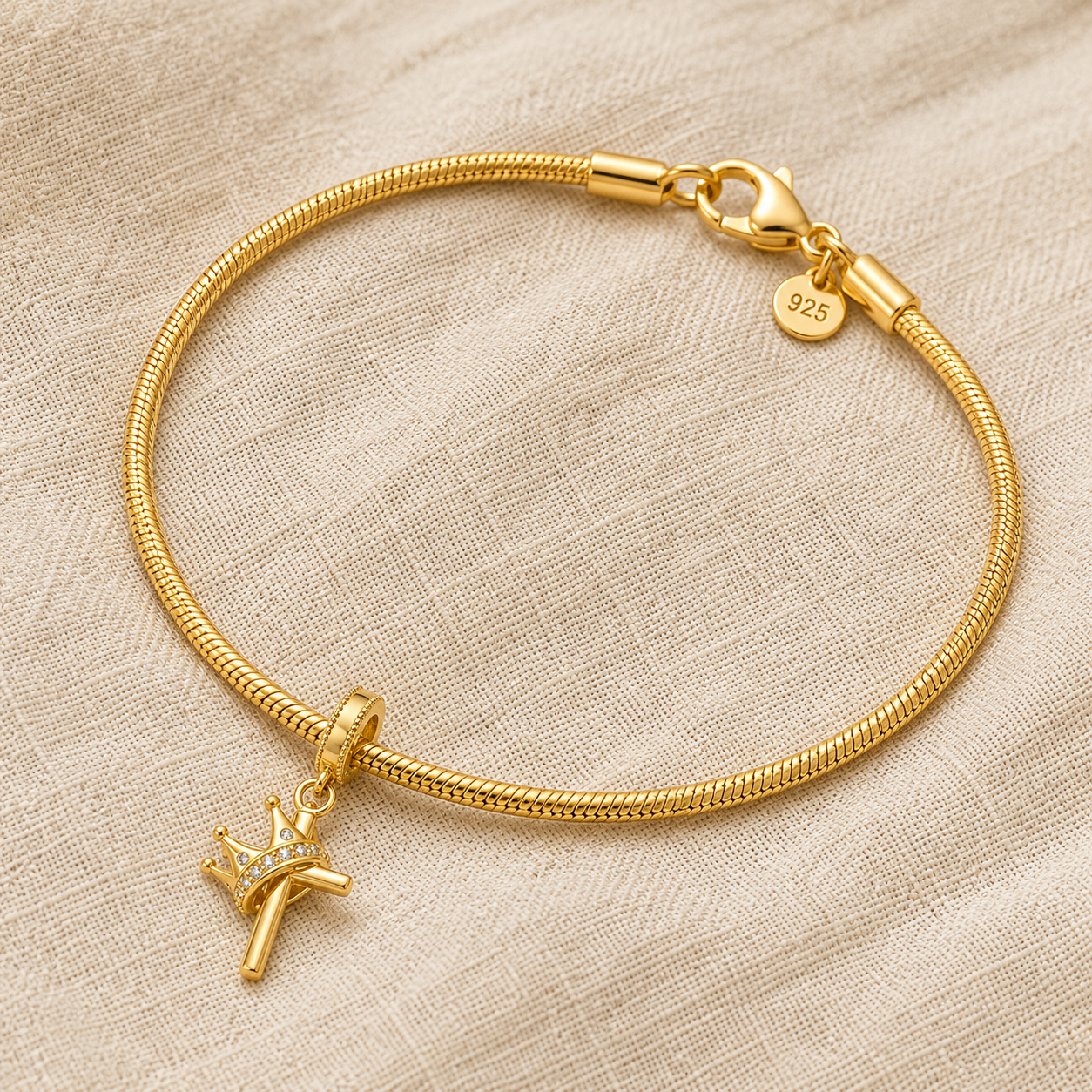 Cross and Crown Charm 18k Gold Plated
