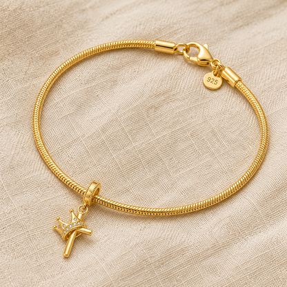 Cross and Crown Charm 18k Gold Plated