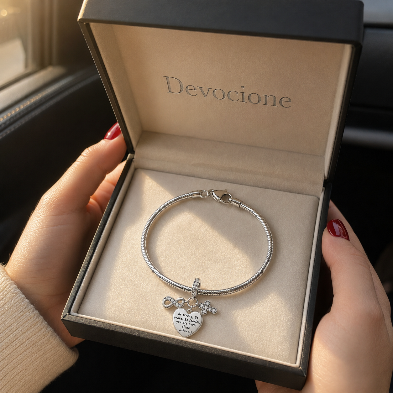 Be Strong and Brave Heart Charm 925 Silver