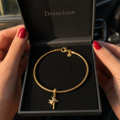Cross and Crown Charm 18k Gold Plated
