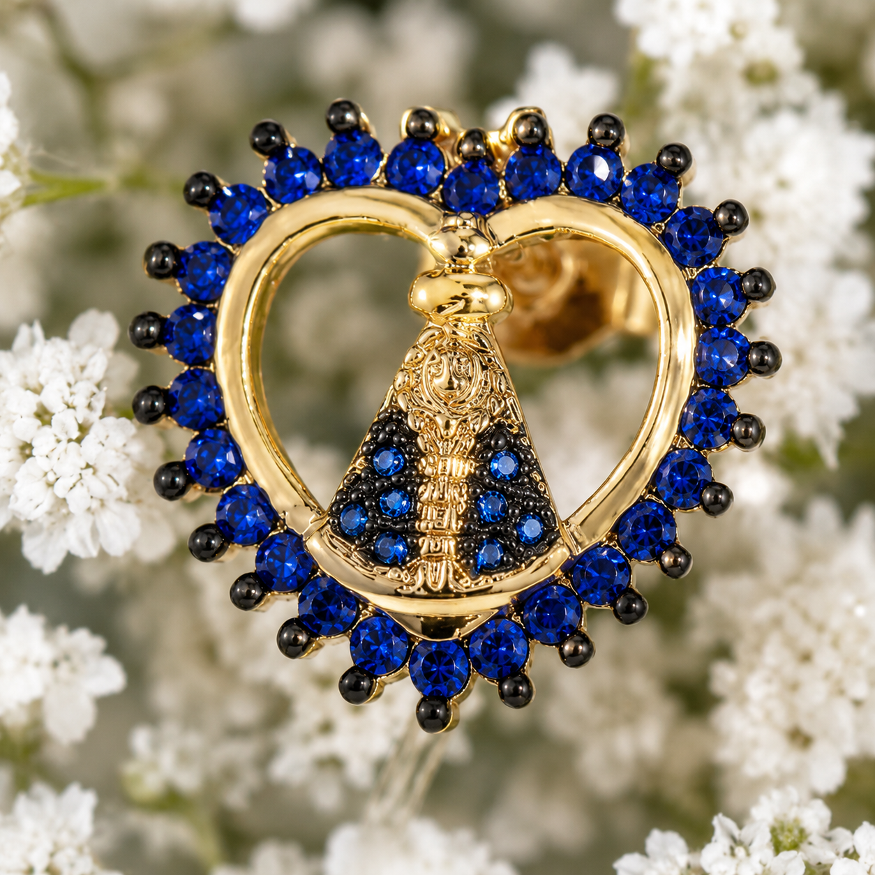 Blue Heart Virgin Mary Earrings