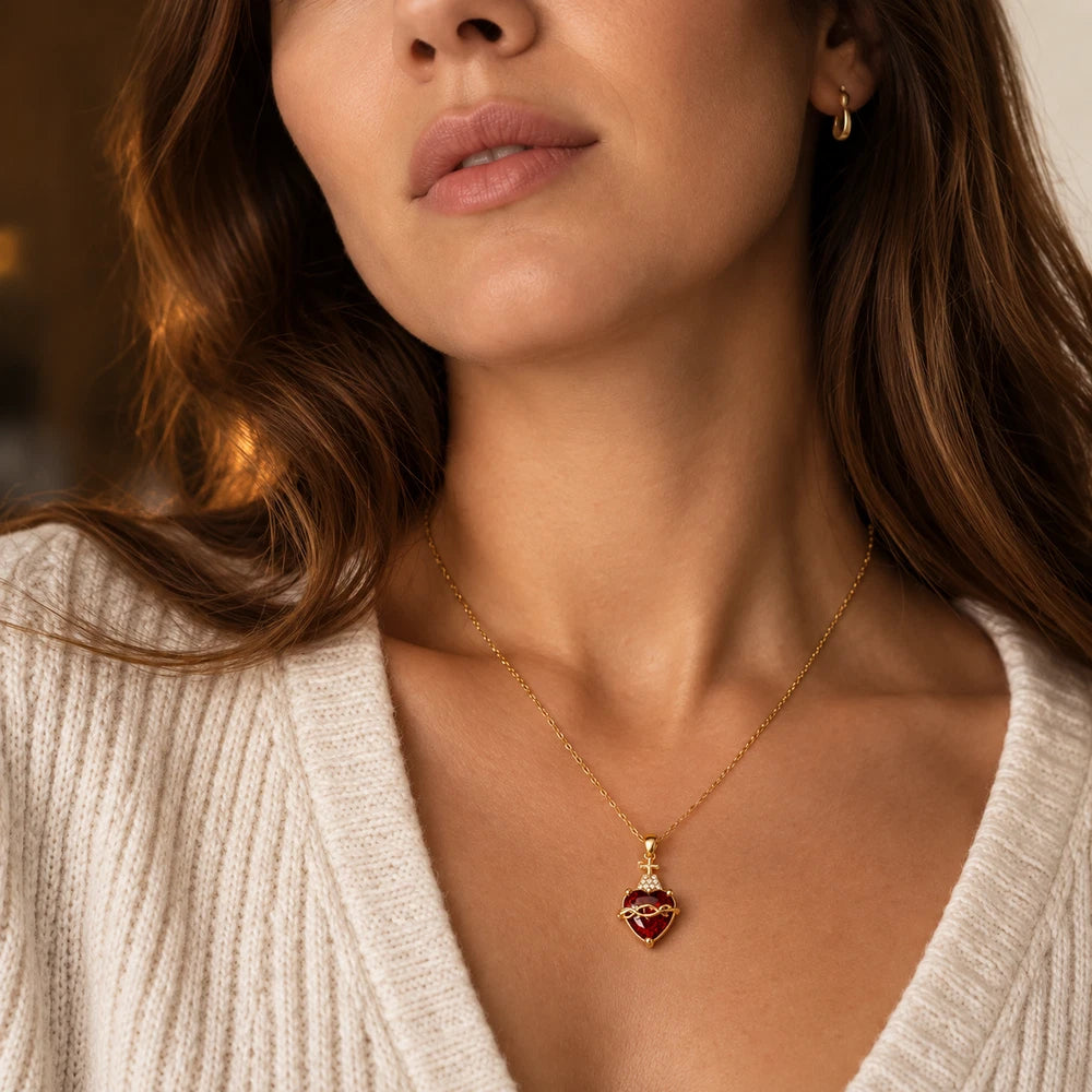 Sacred Heart of Jesus necklace on a model